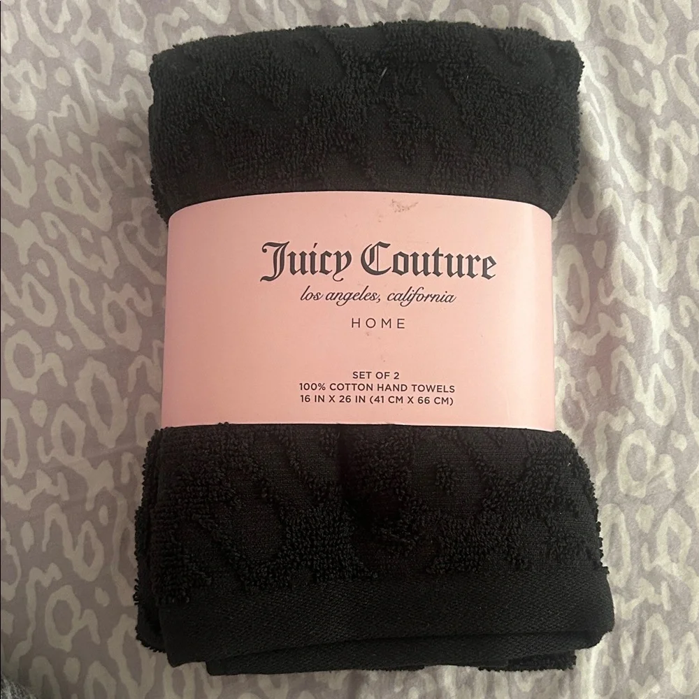Juicy Couture Black Cotton Hand Towel Set - Set of 2